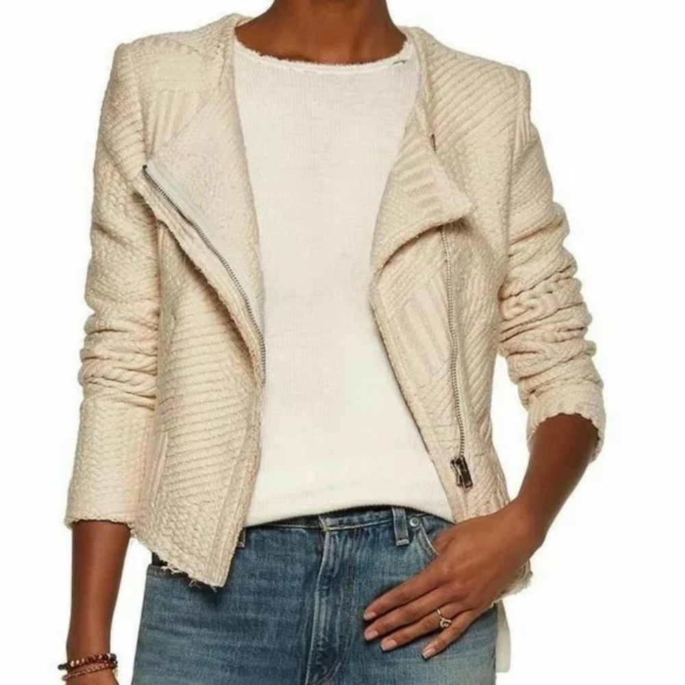 IRO Paris Mepsie woven moto blazer jacket - Ecru/Gold/Rose Size 38 (US 6)